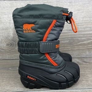 Sorel Flurry Toddler Boy Sz6 Gray Olive Orange Warm Lined Waterproof Winter Boot
